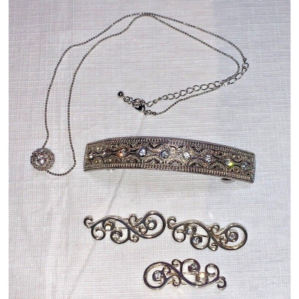 A lot of hair accessories and necklace white metal crystal jewelry gently used